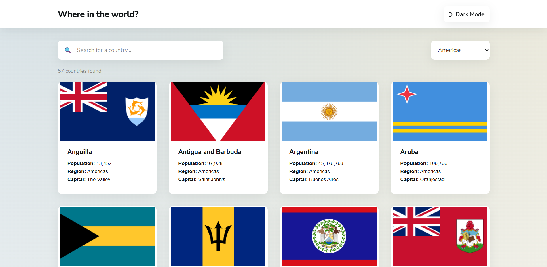 REST Countries project preview